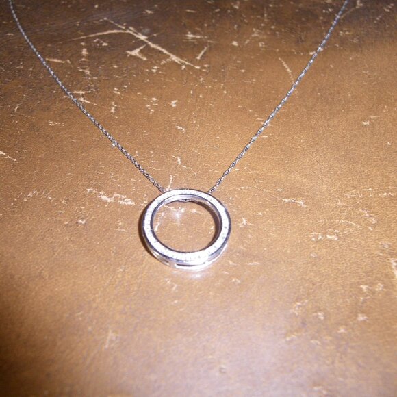 Women's 10K White Gold Thin Necklace w/ Diamond Halo Pendant - Picture 4 of 5